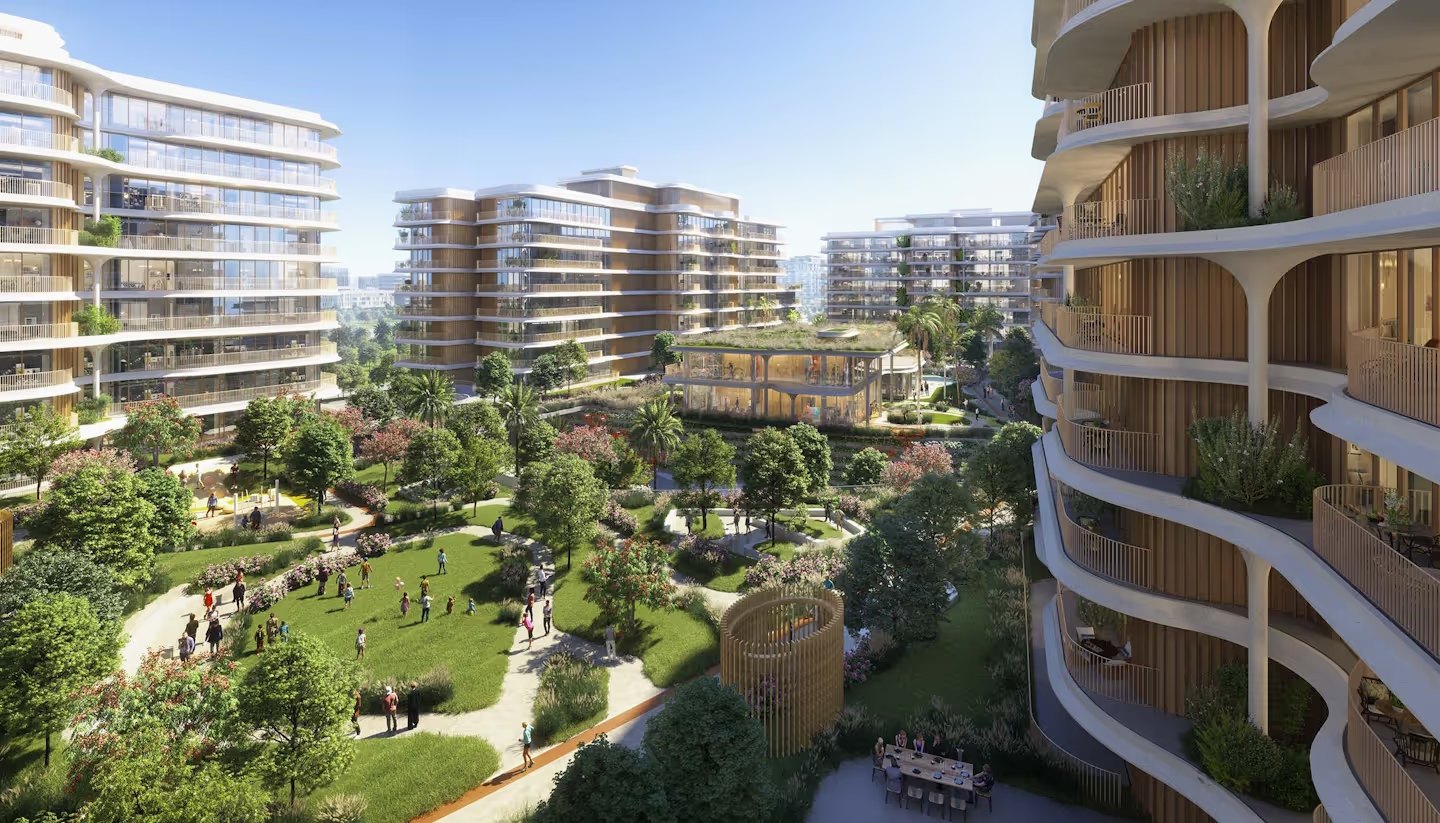 Mamsha Gardens amenities view — off-plan apartments in Saadiyat Island