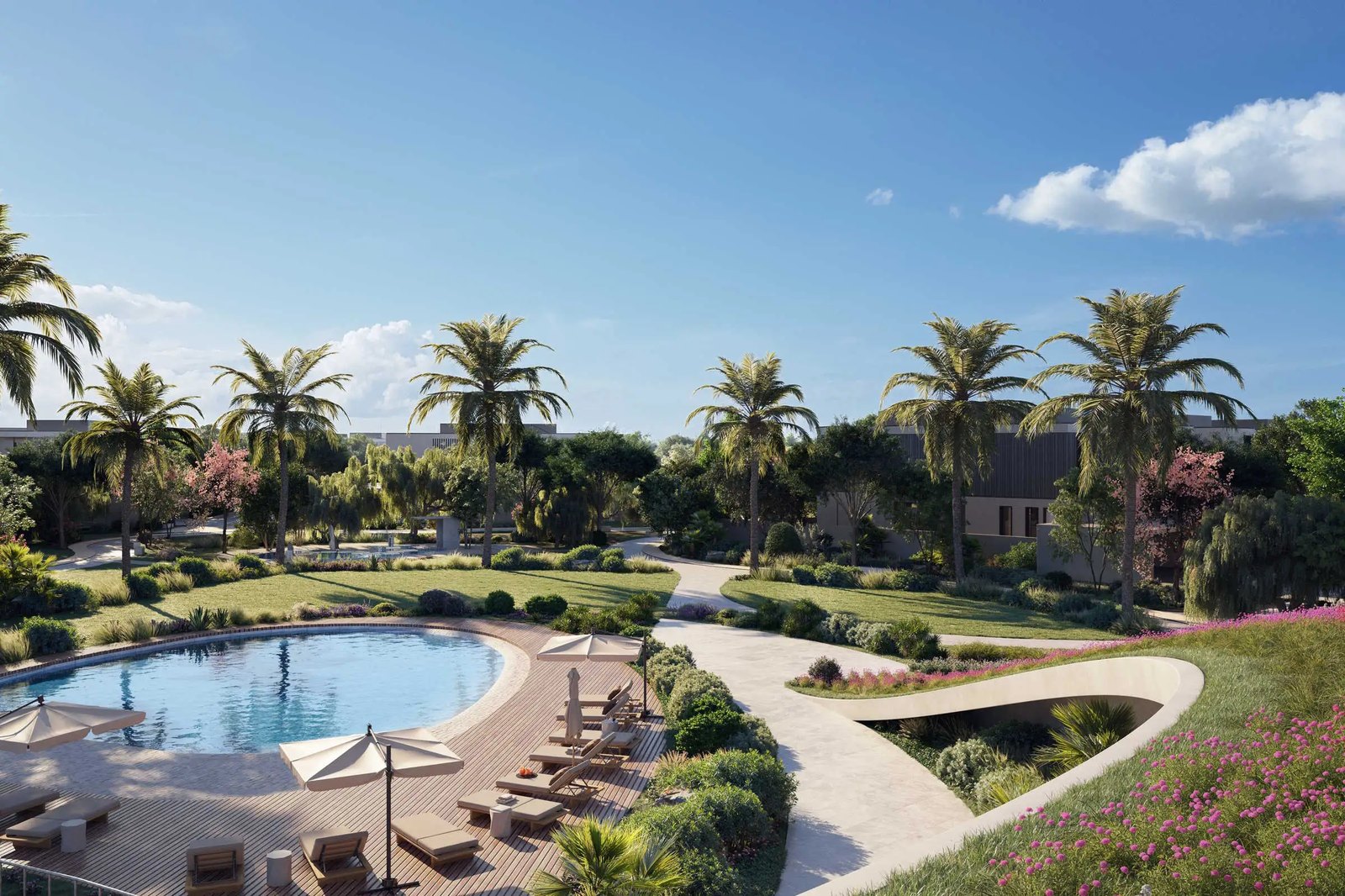 Fay Hills amenities view — off-plan townhouses in Masdar City