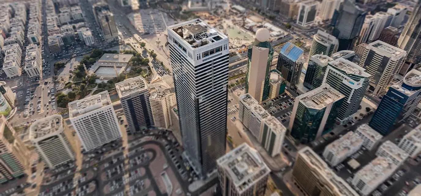 Sama Tower exterior view — off-plan apartments in Abu Dhabi City
