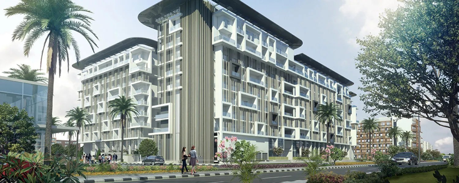 Oasis Residence One exterior view — off-plan apartments in Masdar City